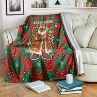 Guadeloupe Christmas Blanket with Green-Red Plaid Design, Island Map, and Traditional Santa Motif - Wonder Print Shop