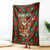 Guadeloupe Christmas Blanket with Green-Red Plaid Design, Island Map, and Traditional Santa Motif - Wonder Print Shop