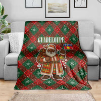 Guadeloupe Christmas Blanket with Green-Red Plaid Design, Island Map, and Traditional Santa Motif - Wonder Print Shop