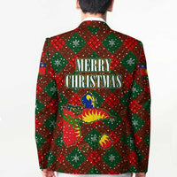 Guadeloupe Christmas Blazer with Green-Red Plaid Design, Island Map, and Traditional Santa Motif - Wonder Print Shop