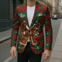 Guadeloupe Christmas Blazer with Green-Red Plaid Design, Island Map, and Traditional Santa Motif - Wonder Print Shop