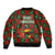 Guadeloupe Christmas Bomber Jacket with Green-Red Plaid Design, Island Map, and Traditional Santa Motif - Wonder Print Shop