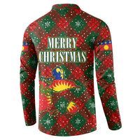 Guadeloupe Christmas Button Sweatshirt with Green-Red Plaid Design, Island Map, and Traditional Santa Motif - Wonder Print Shop