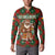 Guadeloupe Christmas Button Sweatshirt with Green-Red Plaid Design, Island Map, and Traditional Santa Motif - Wonder Print Shop