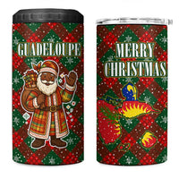 Guadeloupe Christmas 4 in 1 Can Cooler Tumbler with Green-Red Plaid Design, Island Map, and Traditional Santa Motif - Wonder Print Shop