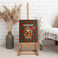 Guadeloupe Christmas Canvas Wall Art with Green-Red Plaid Design, Island Map, and Traditional Santa Motif - Wonder Print Shop