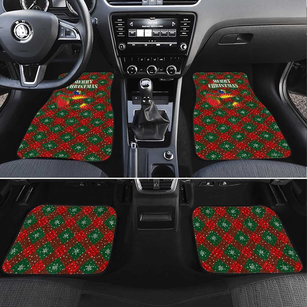 Guadeloupe Christmas Car Mats with Green-Red Plaid Design, Island Map, and Traditional Santa Motif - Wonder Print Shop