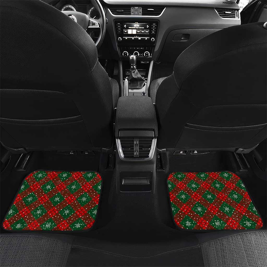 Guadeloupe Christmas Car Mats with Green-Red Plaid Design, Island Map, and Traditional Santa Motif - Wonder Print Shop