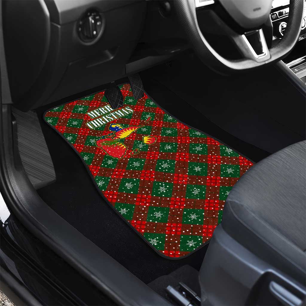 Guadeloupe Christmas Car Mats with Green-Red Plaid Design, Island Map, and Traditional Santa Motif - Wonder Print Shop