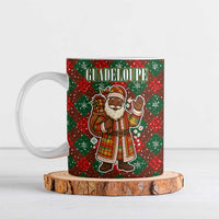 Guadeloupe Christmas Ceramic Mug with Green-Red Plaid Design, Island Map, and Traditional Santa Motif - Wonder Print Shop