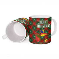 Guadeloupe Christmas Ceramic Mug with Green-Red Plaid Design, Island Map, and Traditional Santa Motif - Wonder Print Shop