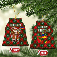 Guadeloupe Christmas Ceramic Ornament with Green-Red Plaid Design, Island Map, and Traditional Santa Motif - Wonder Print Shop