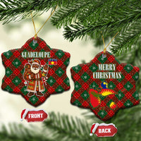 Guadeloupe Christmas Ceramic Ornament with Green-Red Plaid Design, Island Map, and Traditional Santa Motif - Wonder Print Shop
