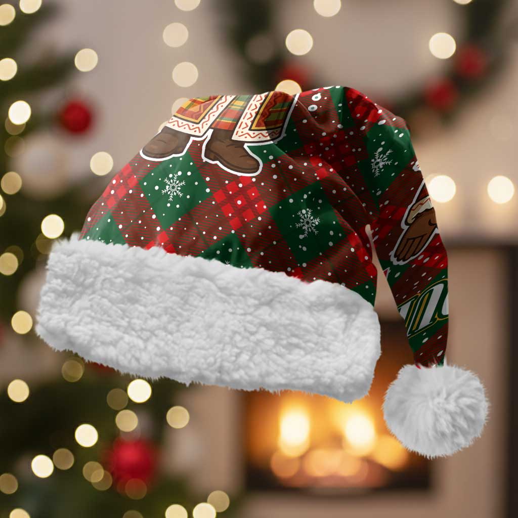 Guadeloupe Christmas Santa Hat with Green-Red Plaid Design, Island Map, and Traditional Santa Motif - Wonder Print Shop