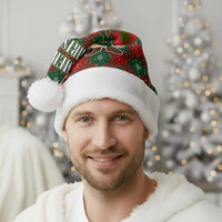 Guadeloupe Christmas Santa Hat with Green-Red Plaid Design, Island Map, and Traditional Santa Motif - Wonder Print Shop