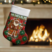 Guadeloupe Christmas Stocking with Green-Red Plaid Design, Island Map, and Traditional Santa Motif - Wonder Print Shop