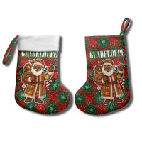Guadeloupe Christmas Stocking with Green-Red Plaid Design, Island Map, and Traditional Santa Motif - Wonder Print Shop