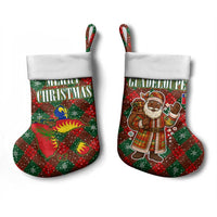 Guadeloupe Christmas Stocking with Green-Red Plaid Design, Island Map, and Traditional Santa Motif - Wonder Print Shop