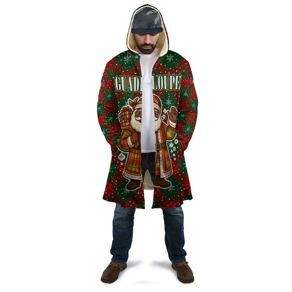 Guadeloupe Christmas Cloak with Green-Red Plaid Design, Island Map, and Traditional Santa Motif - Wonder Print Shop