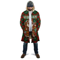 Guadeloupe Christmas Cloak with Green-Red Plaid Design, Island Map, and Traditional Santa Motif - Wonder Print Shop