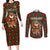 Guadeloupe Christmas Couples Matching Long Sleeve Bodycon Dress and Long Sleeve Button Shirt with Green-Red Plaid Design, Island Map, and Traditional Santa Motif - Wonder Print Shop