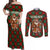 Guadeloupe Christmas Couples Matching Off Shoulder Maxi Dress and Long Sleeve Button Shirt with Green-Red Plaid Design, Island Map, and Traditional Santa Motif - Wonder Print Shop