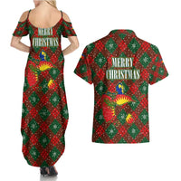 Guadeloupe Christmas Couples Matching Summer Maxi Dress and Hawaiian Shirt with Green-Red Plaid Design, Island Map, and Traditional Santa Motif - Wonder Print Shop