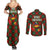 Guadeloupe Christmas Couples Matching Summer Maxi Dress and Long Sleeve Button Shirt with Green-Red Plaid Design, Island Map, and Traditional Santa Motif - Wonder Print Shop