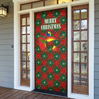 Guadeloupe Christmas Door Cover with Green-Red Plaid Design, Island Map, and Traditional Santa Motif - Wonder Print Shop