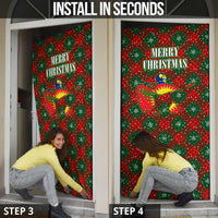 Guadeloupe Christmas Door Cover with Green-Red Plaid Design, Island Map, and Traditional Santa Motif - Wonder Print Shop