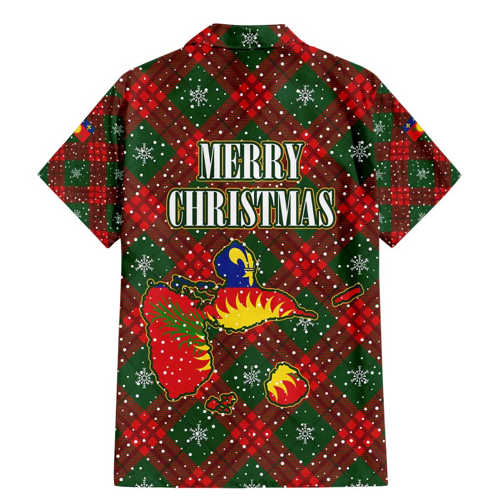 Guadeloupe Christmas Family Matching Mermaid Dress and Hawaiian Shirt with Green-Red Plaid Design, Island Map, and Traditional Santa Motif - Wonder Print Shop
