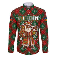 Guadeloupe Christmas Family Matching Mermaid Dress and Hawaiian Shirt with Green-Red Plaid Design, Island Map, and Traditional Santa Motif - Wonder Print Shop