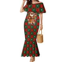 Guadeloupe Christmas Family Matching Mermaid Dress and Hawaiian Shirt with Green-Red Plaid Design, Island Map, and Traditional Santa Motif - Wonder Print Shop