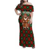 Guadeloupe Christmas Family Matching Off Shoulder Maxi Dress and Hawaiian Shirt with Green-Red Plaid Design, Island Map, and Traditional Santa Motif - Wonder Print Shop