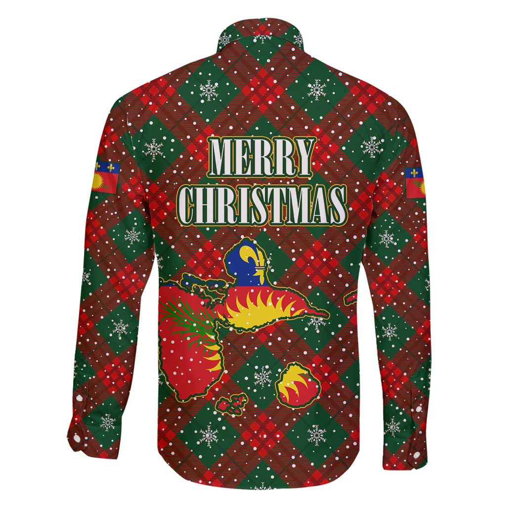 Guadeloupe Christmas Family Matching Puletasi and Hawaiian Shirt with Green-Red Plaid Design, Island Map, and Traditional Santa Motif - Wonder Print Shop