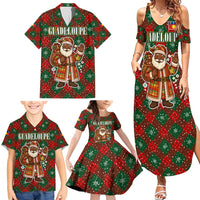 Guadeloupe Christmas Family Matching Summer Maxi Dress and Hawaiian Shirt with Green-Red Plaid Design, Island Map, and Traditional Santa Motif - Wonder Print Shop