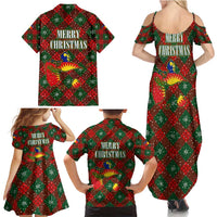 Guadeloupe Christmas Family Matching Summer Maxi Dress and Hawaiian Shirt with Green-Red Plaid Design, Island Map, and Traditional Santa Motif - Wonder Print Shop