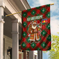 Guadeloupe Christmas Garden Flag with Green-Red Plaid Design, Island Map, and Traditional Santa Motif - Wonder Print Shop