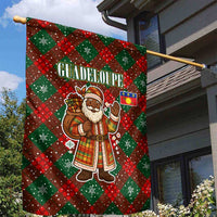 Guadeloupe Christmas Garden Flag with Green-Red Plaid Design, Island Map, and Traditional Santa Motif - Wonder Print Shop