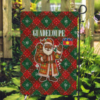 Guadeloupe Christmas Garden Flag with Green-Red Plaid Design, Island Map, and Traditional Santa Motif - Wonder Print Shop