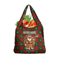 Guadeloupe Christmas Grocery Bag with Green-Red Plaid Design, Island Map, and Traditional Santa Motif - Wonder Print Shop