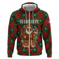 Guadeloupe Christmas Hoodie with Green-Red Plaid Design, Island Map, and Traditional Santa Motif - Wonder Print Shop