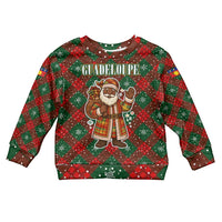 Guadeloupe Christmas Kid Ugly Christmas Sweater with Green-Red Plaid Design, Island Map, and Traditional Santa Motif - Wonder Print Shop