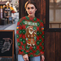 Guadeloupe Christmas Ugly Christmas Sweater with Green-Red Plaid Design, Island Map, and Traditional Santa Motif - Wonder Print Shop