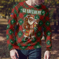 Guadeloupe Christmas Ugly Christmas Sweater with Green-Red Plaid Design, Island Map, and Traditional Santa Motif - Wonder Print Shop