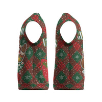 Guadeloupe Christmas Knitted V-Neck Vest with Green-Red Plaid Design, Island Map, and Traditional Santa Motif - Wonder Print Shop