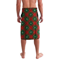 Guadeloupe Christmas Lavalava with Green-Red Plaid Design, Island Map, and Traditional Santa Motif - Wonder Print Shop
