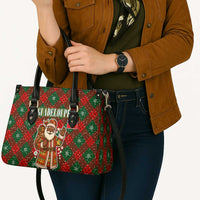 Guadeloupe Christmas Leather Bag with Green-Red Plaid Design, Island Map, and Traditional Santa Motif - Wonder Print Shop