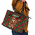 Guadeloupe Christmas Leather Tote Bag with Green-Red Plaid Design, Island Map, and Traditional Santa Motif - Wonder Print Shop