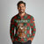Guadeloupe Christmas Long Sleeve Polo Shirt with Green-Red Plaid Design, Island Map, and Traditional Santa Motif - Wonder Print Shop